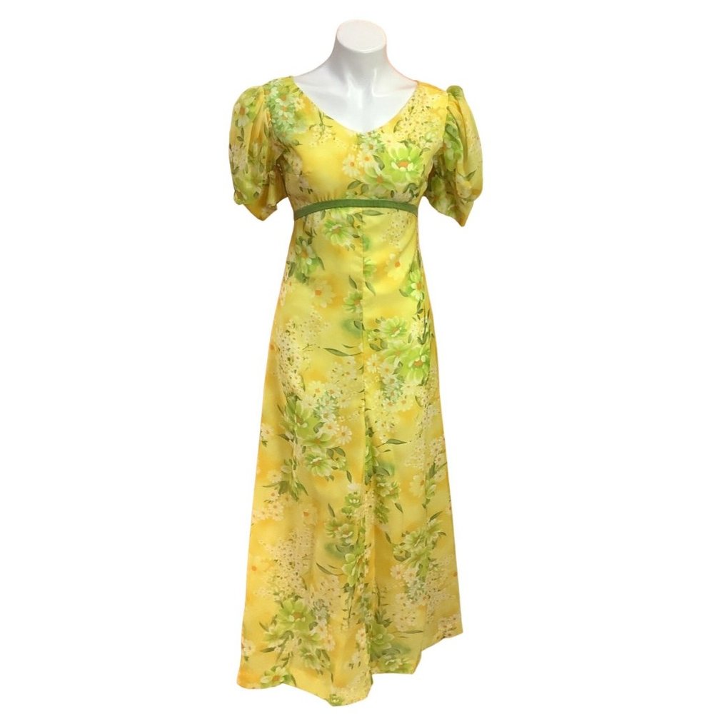 Vintage 1960's Yellow Empire Waist Maxi Dress